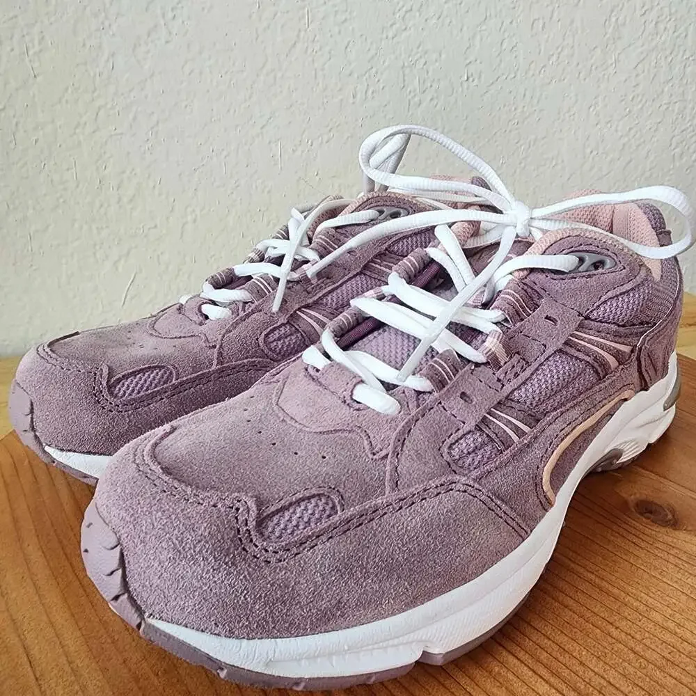 Vionic Walker Shoes Womens Size 7.5 Wide Pink Suede Walking Comfort Sneakers